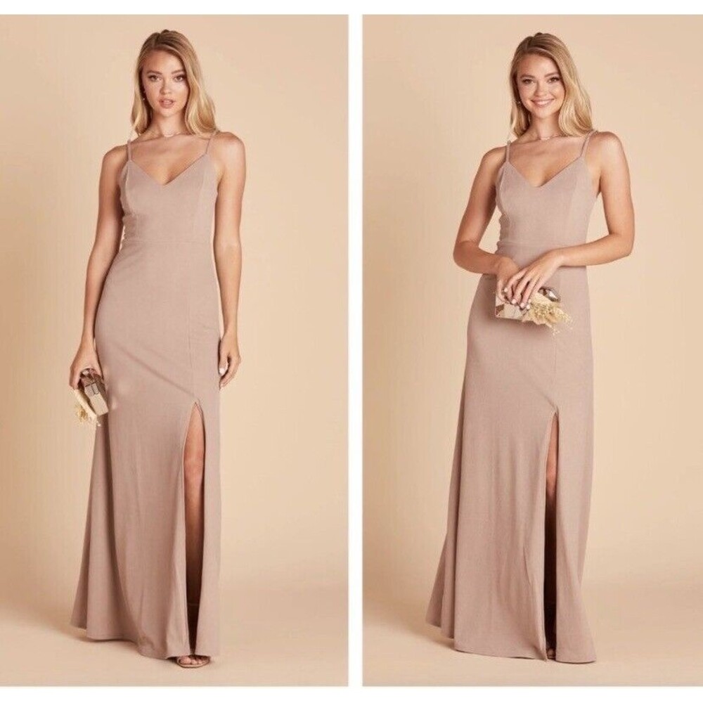 BIRDY GREY Jay Dress Crepe Taupe Stretch V-Neck Spaghetti strap Size M NWT